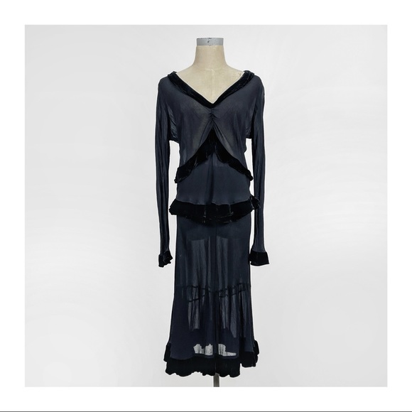 Vintage 90’s Marrika Nakk Sheer Velvet Trim Skirt Top Set
